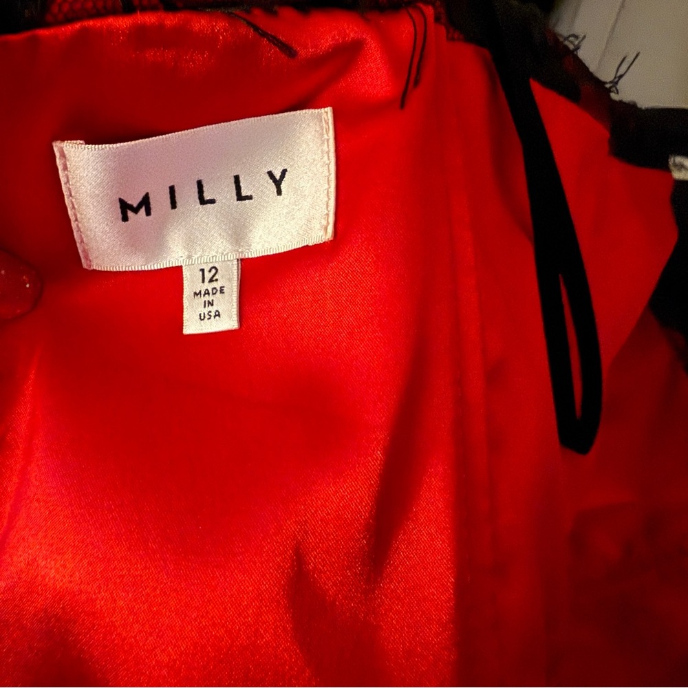 Milly Alix Black and‎ Red Midi Dress Size 12 - Picture 8 of 9